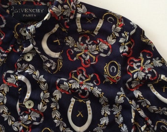 Givenchy Western Shirt - Equestrian Horseshoe & Wreath Design - 80s or 90s - Givenchy Paris - Size 10