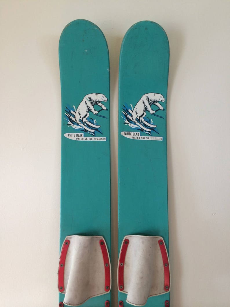 Vintage Water Skis White Bear Water Ski Company Amazing Turquoise Color and Patina / Perfect for Sports Interior Decor image 2