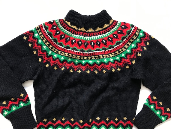 wool winter Holiday folk Vintage traditional Norwegian sweater