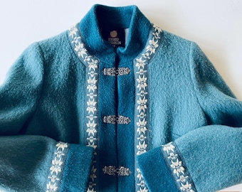 Vintage Scandinavian Coat - Norway - Lovely Blues Tones - Nordic Pattern Textile - Beautiful Folk Trim - Simply Lovely