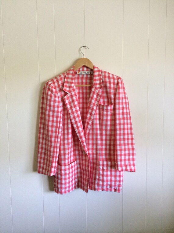 Pink Gingham Jacket - Darling!- in Coral Pink and