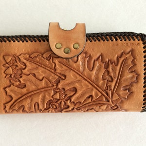 Western Leder Clutch mit Eiche und Eichel Design / scheinbar unbenutzt / wunderbare mexikanische Volkskunst