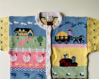 Charming Farmer Sweater - Amazing!  Farm fields and Animal Pattern - Ginghams Flowers Checks and Charming Motifs! -Susan Bristol - So Cool!