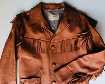 Leather Fringe Coat - So Cool! - Rustic! Yummy Cinnamon Tan - Country Western Coat - Iconic Jo-Kay Corral Sportswear