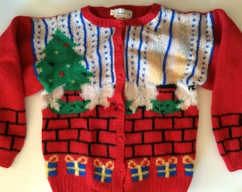 Cute Christmas Sweater - Eagles Eye - Enchanting Holiday Scene! - Charming Wool Cardigan Sweater - S