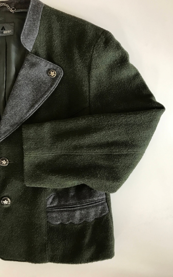Great Alpine Look Rich Caramel Wool w Chocolate Piping Austrian Loden Coat Charming Red Folk Fabric Lining Austria