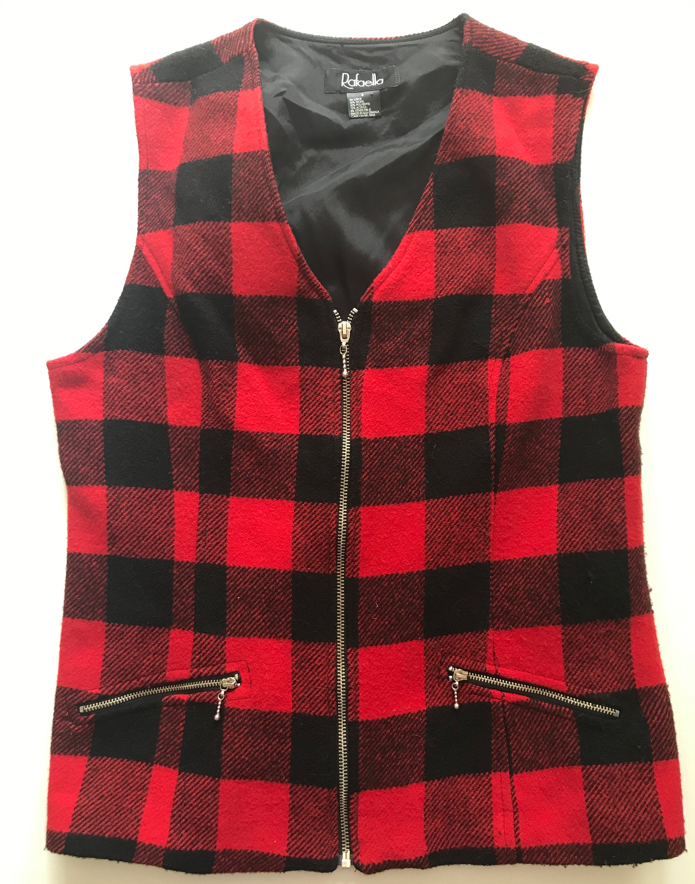 Black Red Check Vest Buffalo Plaid Coat Wool Rustic Cool Iconic - Etsy