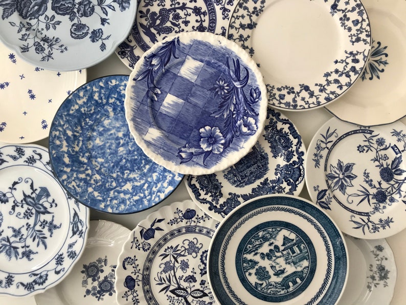 Blue White Plates Mismatched Small Plates/ Saucers for Dessert Lovely