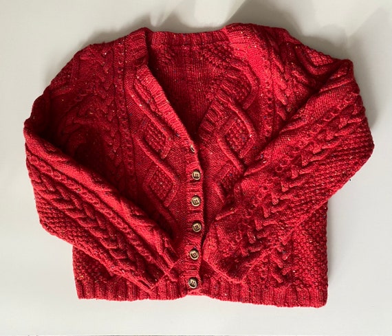 Fisherman Knit Sweater - Lovely Rustic Red w Char… - image 4