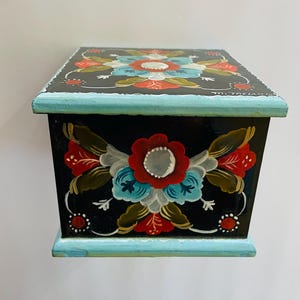 Scandinavian Folk Art Painted Chest - Rosemaling in Scandinavian Nordic Accents Norwegian Decor