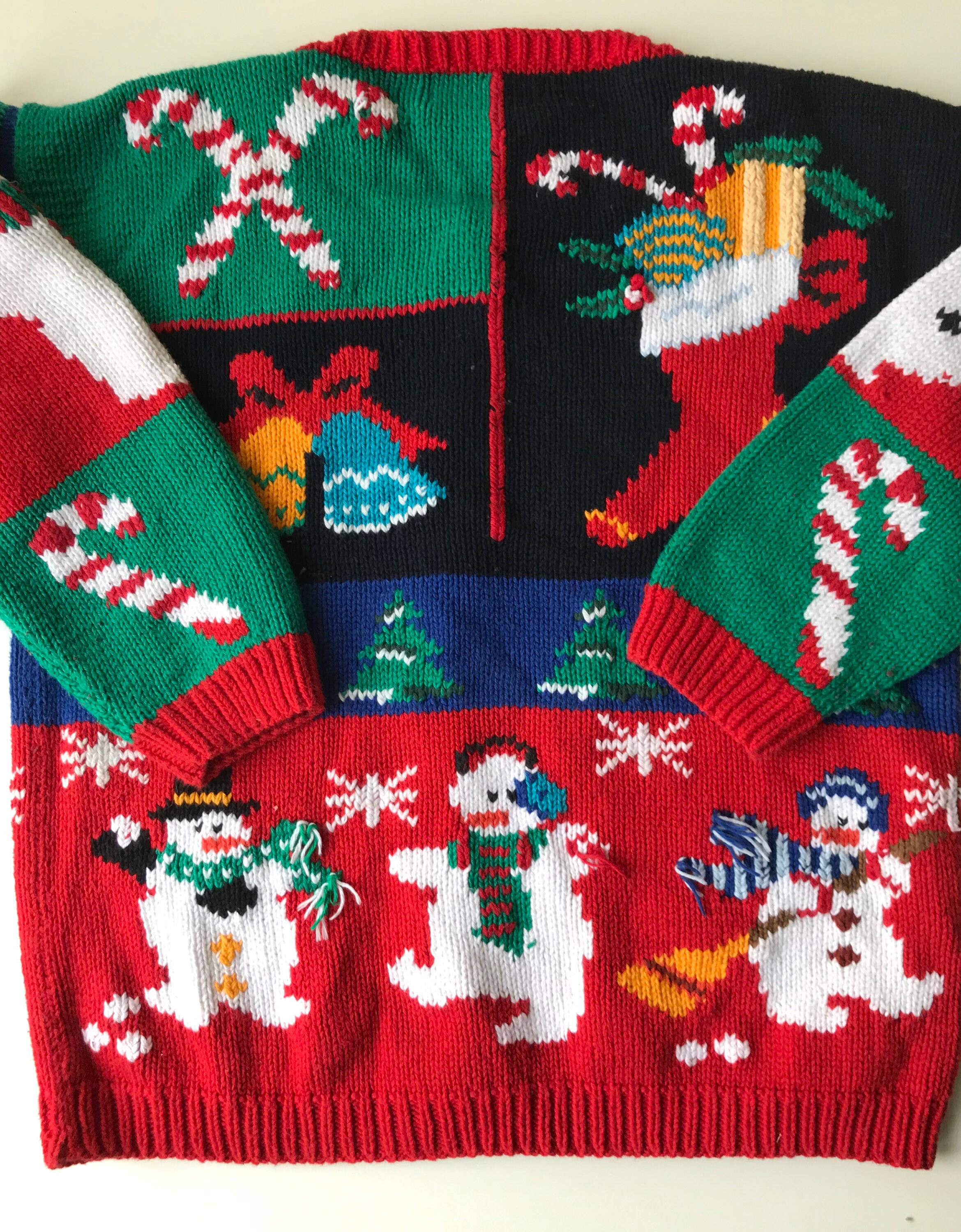 Patchwork Christmas Sweater Hand Knit Love All Cotton W Etsy Singapore