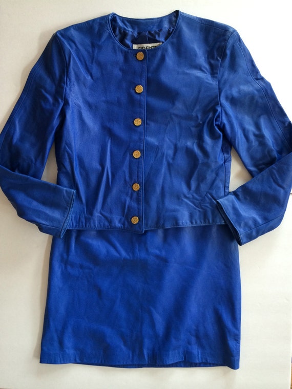 Blue Leather Dress Jacket & Skirt / Deep Cobalt Bl