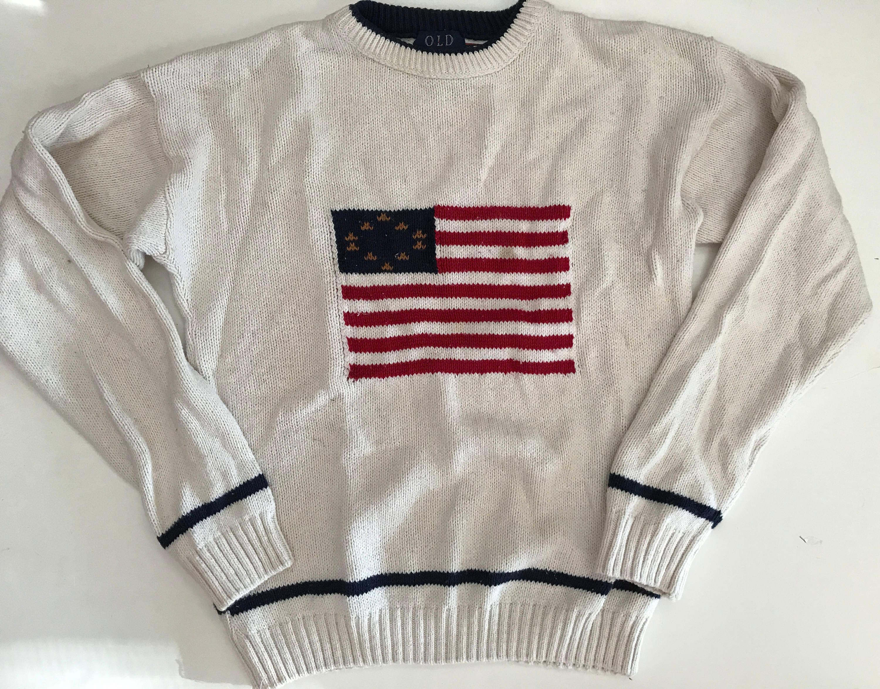 Gek Onleesbaar Regelmatigheid USA Flag Sweater so Cool Cotton Hand Knit W Old Glory - Etsy Norway