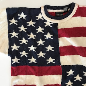 USA Flag Pull So Cool Coton Tricot à la Main w Old Glory Pattern USA Made Étoiles et rayures image 1