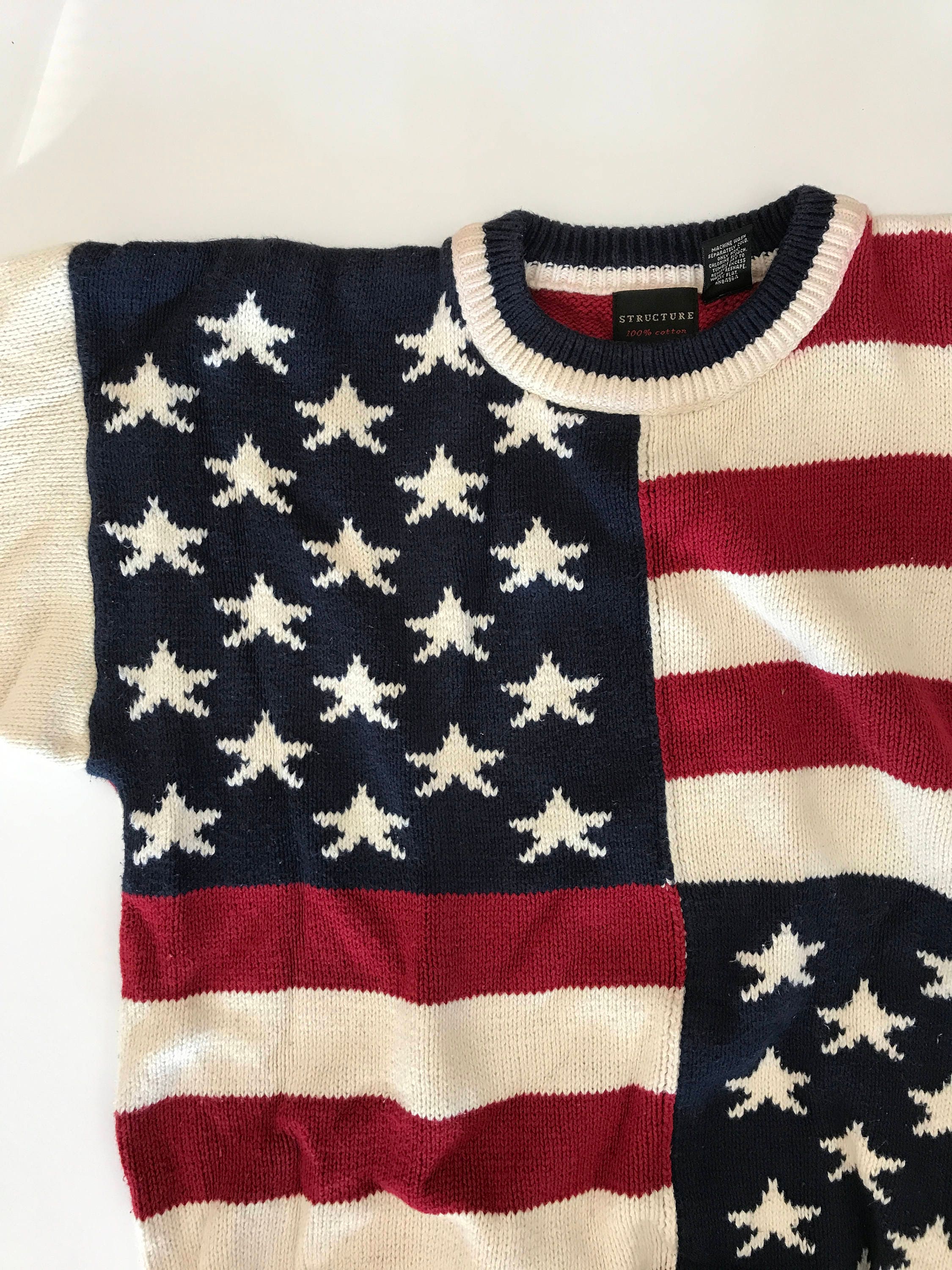 White American Flag Cotton Intarsia Sweater