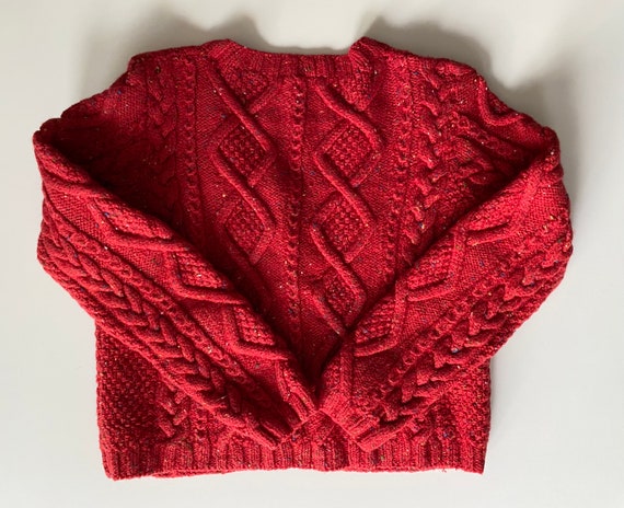 Fisherman Knit Sweater - Lovely Rustic Red w Char… - image 3