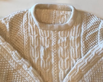 Fisherman Knit Sweater - Yummy & Toasty - Creamy Oatmeal Cable Knit Pullover Sweater - For Men or Woman