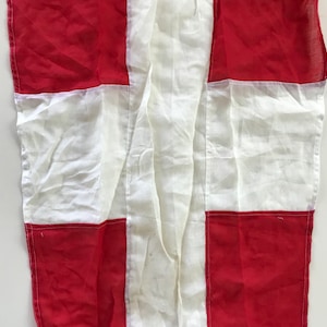 Swiss Flag Vintage Nautical Flag Pennant - Red w White Cross - Maritime Signal # 4 - 9 Feet Long! -Beach Coastal Cottage Decor