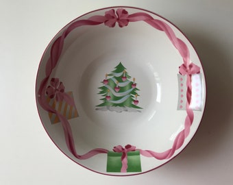 Kerstschaal - Groenroze van Sango - Charming! - Home for Christmas-patroon in prachtig fluisterroze en groen - shabby-chic decor