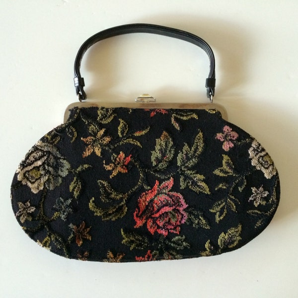 Vintage Tapestry Purse - Lovely Large Carpetbag w Intricate Silver Decorative Closure