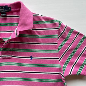 Ralph Lauren Polo Shirt in Pink & Green / Thick Yummy Preppy Stripe  /  Great Summer Wedding Resort Colors / L