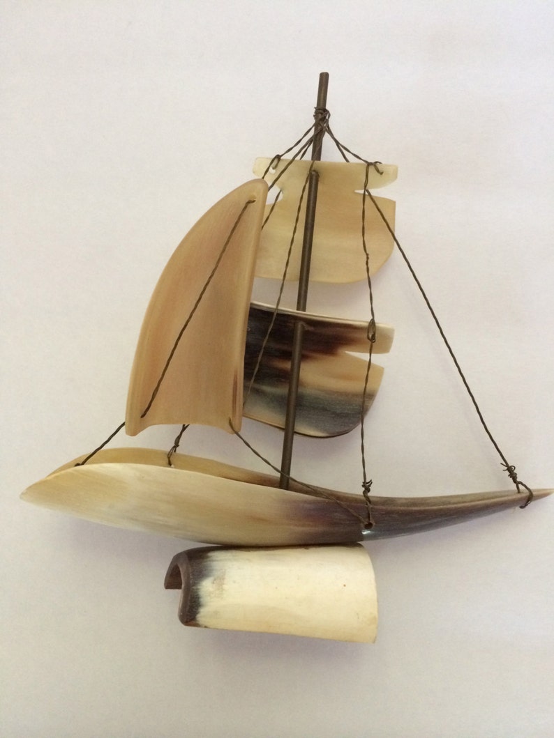 Nautical Folk Art Ship Sailboat of Horn Charming Coastal Etsy