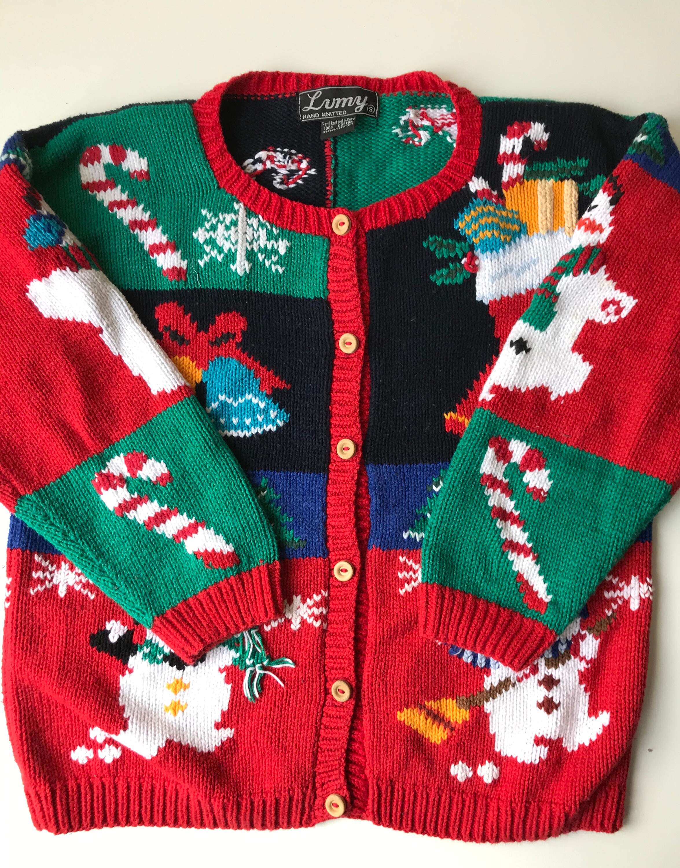 Patchwork Christmas Sweater Hand Knit Love All Cotton W Etsy Singapore