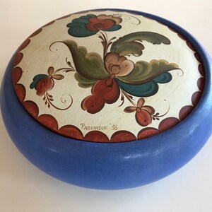 Scandinavian Folk Art Painted Bowl - Stunning - Norwegian Painted  - Wood Lid - Pottery Base - Christmas or Nordic Decor - A Lovely Piece