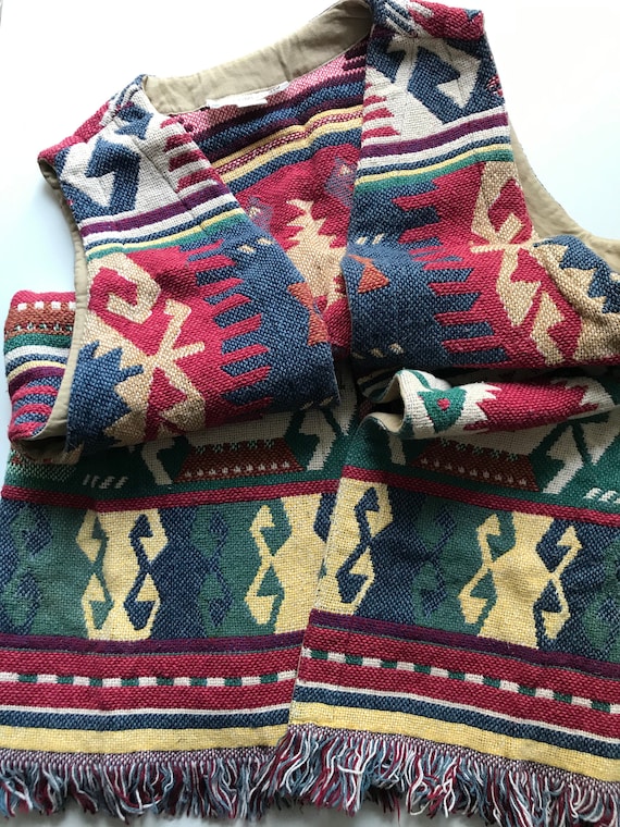 Cowgirl Western  Vest - Rich Native Design - Cute Long Style! - USA Made - Darling w a Belt! Cowgirl Country Western - Cotton - Free Size