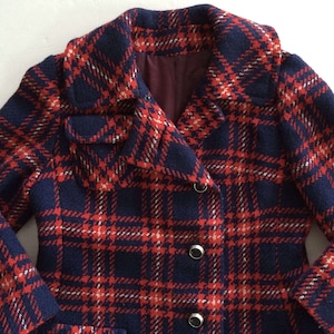 Tartan Plaid Coat - Red White Blue - Love This! - Warm Preppy - USA Made - S/M
