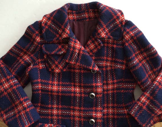blue and red plaid coat