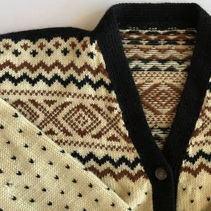 Vintage Scandinavian Sweater - Chocolate Brown Ivory  - Complex Nordic Pattern - Vintage Norwegian Cardigan