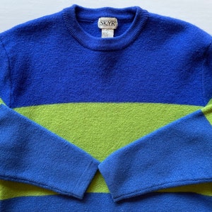 Skyr Ski Sweater - Iconic - Retro Cool - Royal Blue and Lime Green - Dense Wool - Downhill Skiing Camper Skating /  Size L