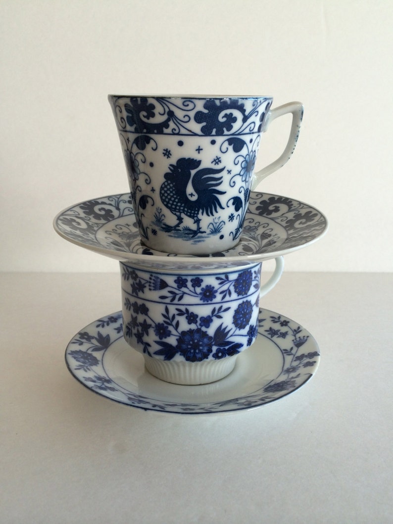 Blue White Tea Cups Set of 6 Floral Toile indigo/cobalt/ Etsy