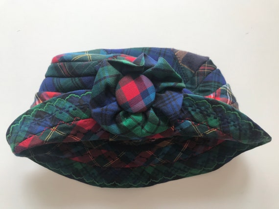Tartan Plaid Hat - Enchanting ! - Preppy Check Charm - Made from Ties! and plaid Fabrics - Royal Stewart - So Adorable!