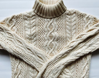 Irish Fisherman Sweater in Yummy Rich Cream!- LOVE! - Weicher Rollkragenpullover aus Baumwolle mit Zopfmuster - So Niedlich!