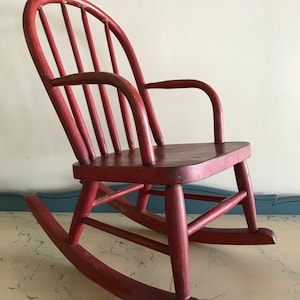 Children's Rocking Chair Charming Small Old School Decor Rustic Red ...