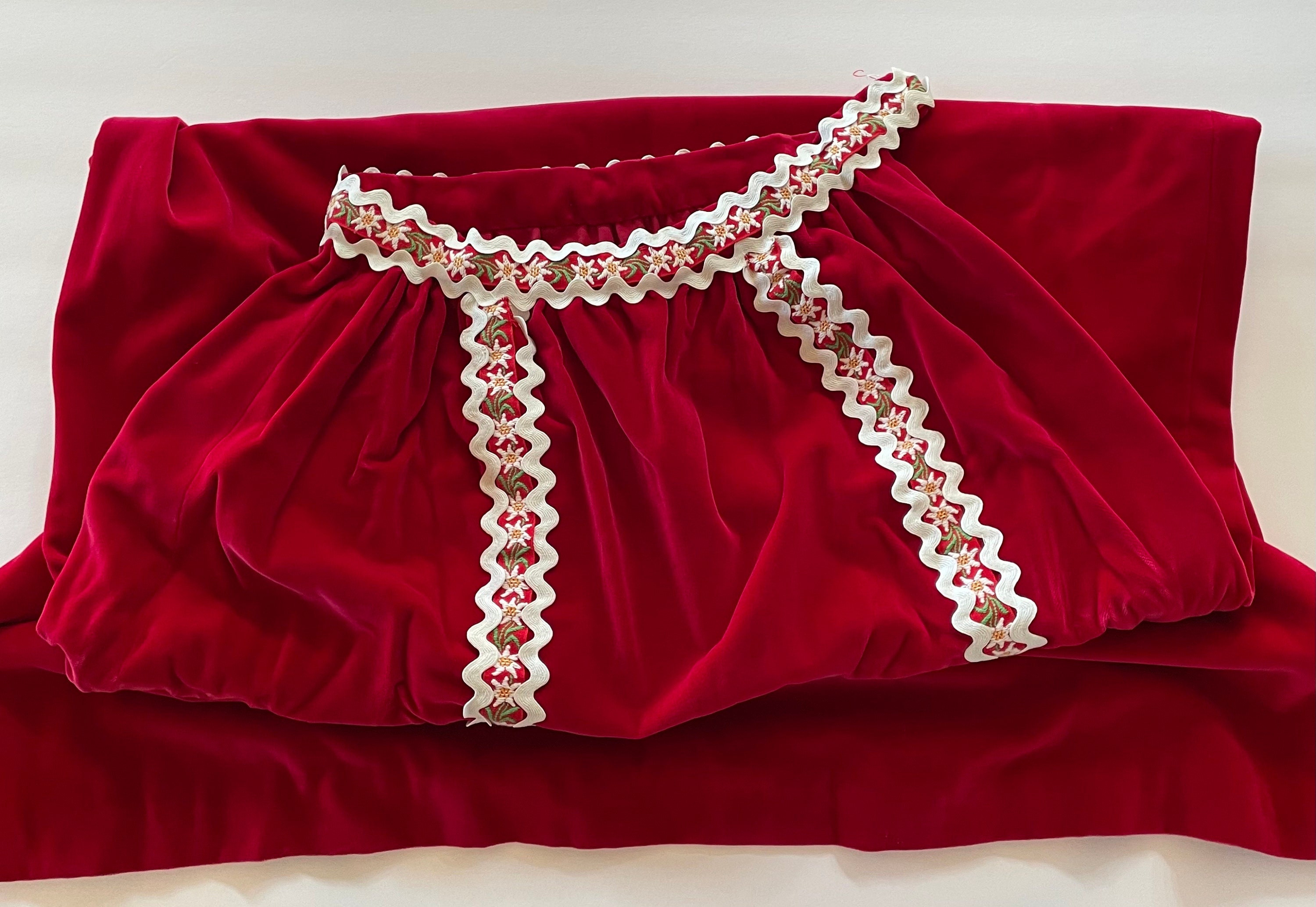 Red Velvet Skirt- Beautiful! -Old School Velvet - Charming Folk Trim - Iconic  - A Twist on Holiday
