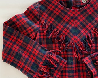 French Plaid  Wool Smock Shirt - France! - Fringe and Charming Pocket - Cutest Ever!!!!Vintage Rustic Cool Iconic for Woman