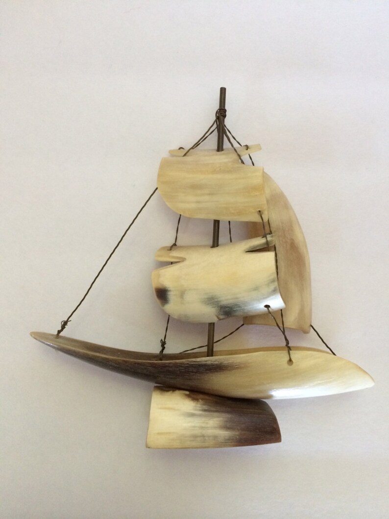 Nautical Folk Art Ship Sailboat of Horn Charming Coastal Etsy