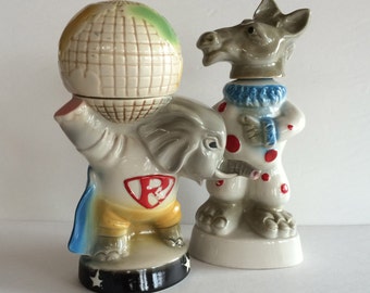 USA Political Memoribilia - Democrat Republican  Donkey + Elephant - He Holds World - Election Party - Patriotic Decor