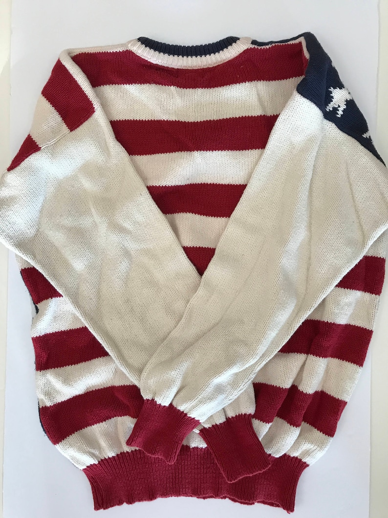 USA Flag Pull So Cool Coton Tricot à la Main w Old Glory Pattern USA Made Étoiles et rayures image 3