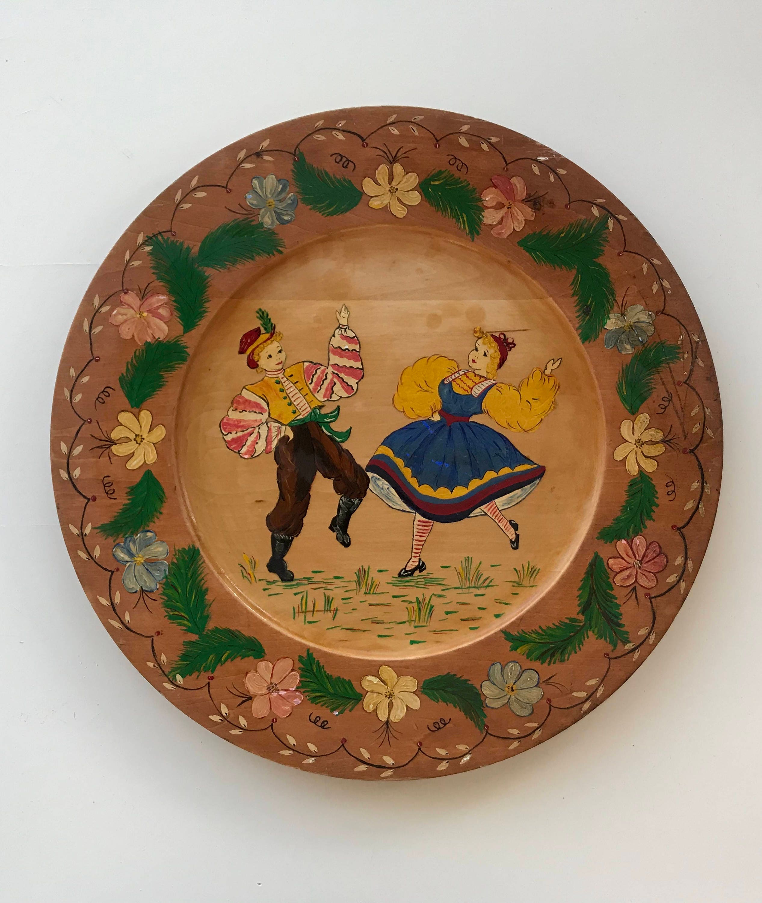 Norwegian Rosemaling Hand Painted wooden plate Natural Rosemaling Wooden plate