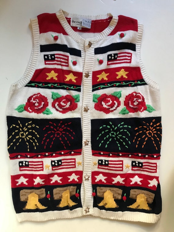 USA Sweater Vest- Love! - Stars Bells Fireworks F… - image 2