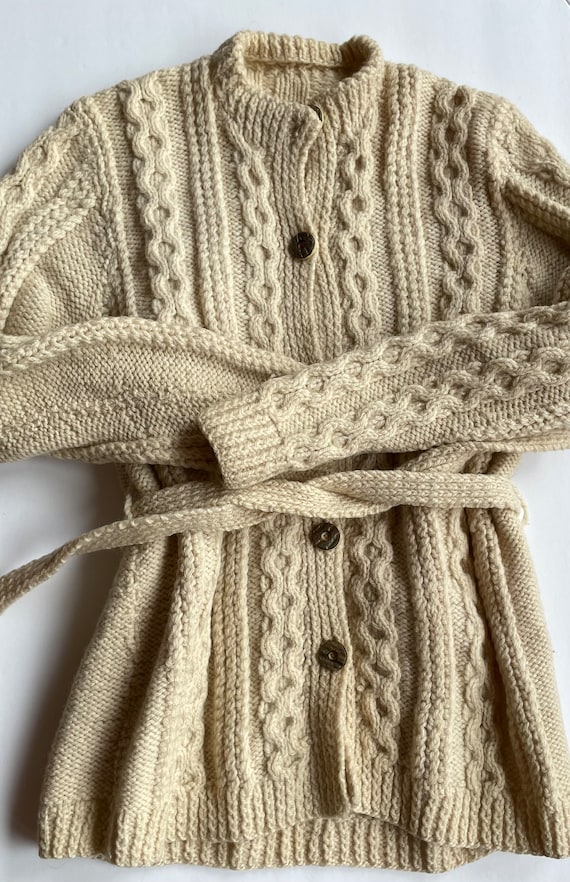 Irish Fisherman Sweater Stunning Vintage Cardigan Yummy Cream Wool Cable  Knit Rich Thick Chunky Irish Knit Hand Knit Belted -  Canada