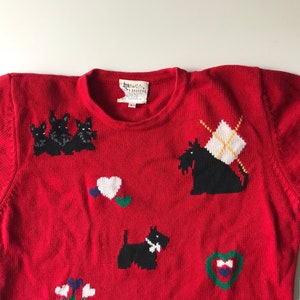 Scottish Terrier Sweater - Susan Bristol - Adorable - Patchwork Plaid- Hearts in Ginghams & Vivid Colors - L