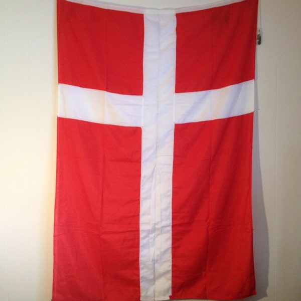 Nautical Denmark Flag / Ship Salvaged and Flown w Pride / Rich Red White Danish Colors w Cross/ Natural Fiber / Maritime Scandinavia