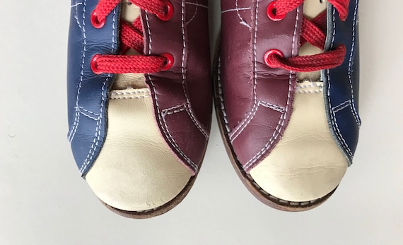 red and blue bowling shoes