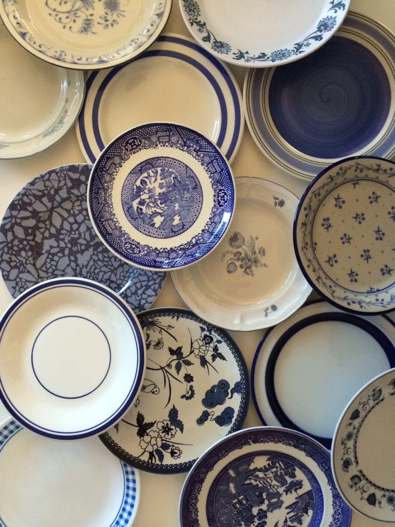 Blue White Salad Plates Mismatched Floral Stripe Asian Solid Etsy UK