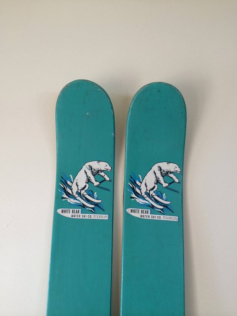 Vintage Water Skis White Bear Water Ski Company Amazing Turquoise Color and Patina / Perfect for Sports Interior Decor image 1